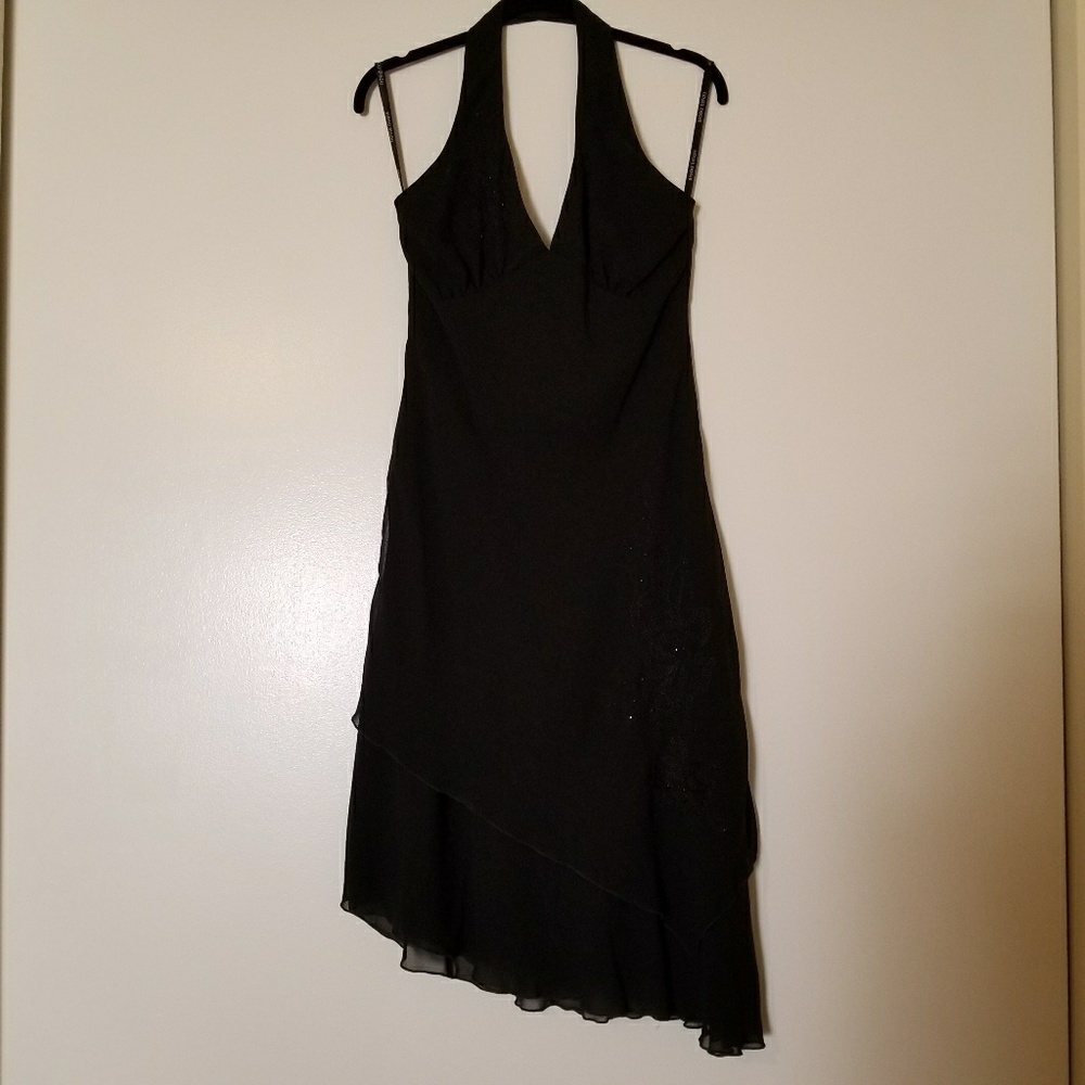 Bisou Bisou Black Asymmetric halter dress, Size 10
